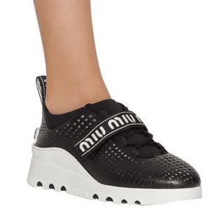 Authentic MIU MIU black perforated leather sneakers (size 37.5)